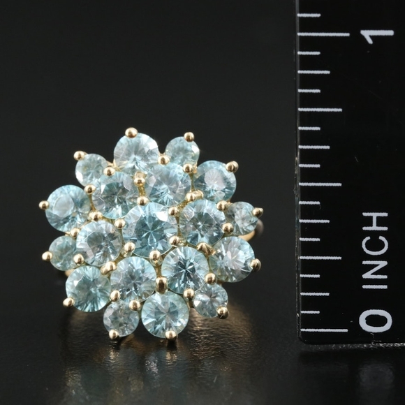 10K Natural Blue Zircon Cluster Ring - Size 7 - Picture 2 of 8